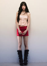 Red Low Waist Slim Fit Mini Skirt image 2