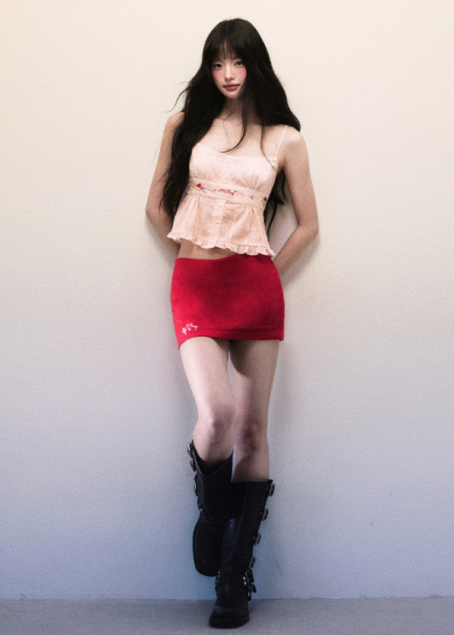 Red Low Waist Slim Fit Mini Skirt image 4