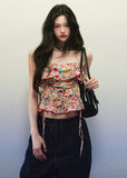 Red Floral Ruffle Drawstring Cami Top image 5