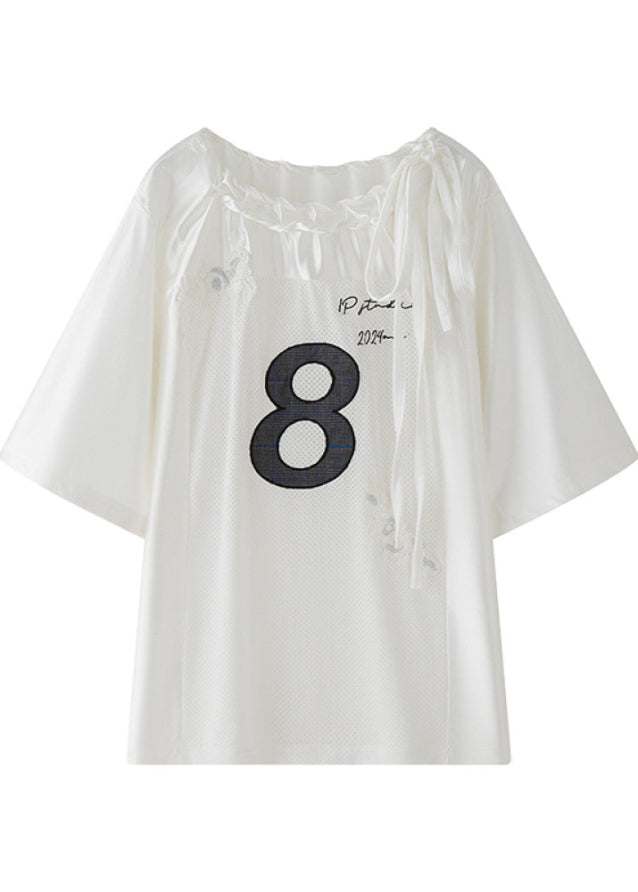 Glossy Patchwork Mesh Off Shoulder Jersey Top image 5