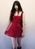 Red Cotton Hemp Large Collar A Line Dress image 3
