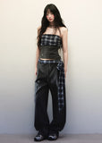 Plaid Patchwork Strapless Top Wide Leg Pants Set image 2