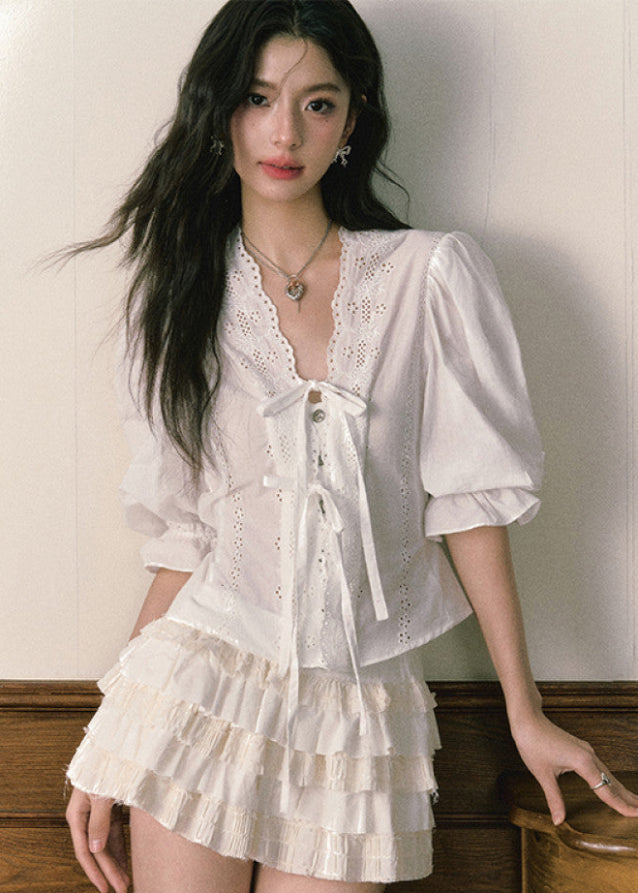 French V Neck Shirt Cake Skirt Set image 4