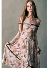 Rose Butterfly One Shoulder Swing Long Dress image 4