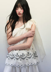 Tencel Embroidered Strap Tank Fold Skirt Set image 2