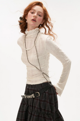 Destruction high collar long-sleeved T-shirt