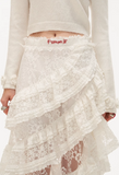 Lace layered gauze midi skirt