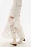 Lace layered gauze midi skirt