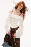Lantern sleeve white shirt and bra