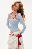 Square collar bow long-sleeved T-shirt