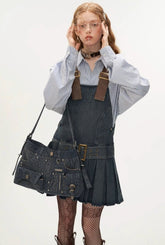 Denim short suspender dress