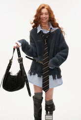 フェイクツーピースカレッジスタイルシャツセーター