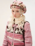 Striped rabbit double zipper knitted cardigan