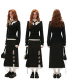 V넥 로즈 웨이스트 스웨터