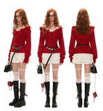 V넥 로즈 웨이스트 스웨터