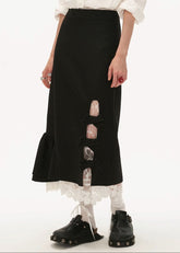 Maxi skirt fake two-piece black high-end skirt
