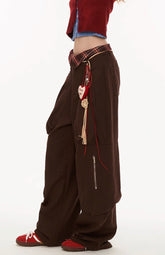 Splicing plaid multi-pocket casual pants