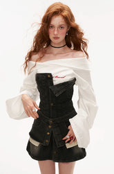 Chest-wrapped slim-fit denim skirt