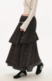 Retro plaid fake two-piece skirt