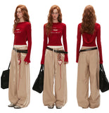 Lace round neck hooded long-sleeved tops