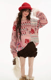 Fair Isle flower patchwork sweater loose top