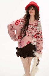 Fair Isle flower patchwork sweater loose top