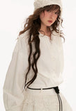 Rose collar lace long-sleeved shirt dress