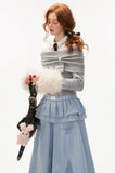 College style fake fur sleeve one-shoulder sweater