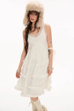 Lace skirt medium and long fairy skirt white dress