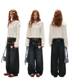 ハイカラーパッチワークウールセーターカーディガン