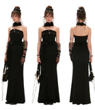 Tube top belt fishtail black dress