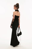 Tube top belt fishtail black dress