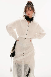 Irregular white flower lace shirt dress