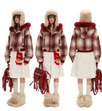 Patchwork fur lapel hooded jacket