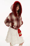 Patchwork fur lapel hooded jacket