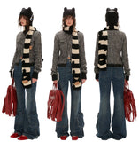 Hoodie fleece striped sweater all-match zipper knitted jacket