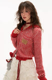 Hoodie fleece striped sweater all-match zipper knitted jacket