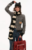 Hoodie fleece striped sweater all-match zipper knitted jacket