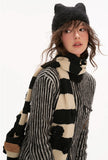 Hoodie fleece striped sweater all-match zipper knitted jacket