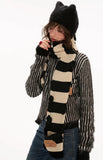 Hoodie fleece striped sweater all-match zipper knitted jacket