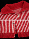 Hoodie fleece striped sweater all-match zipper knitted jacket