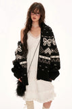 Hoodie bow Fair Isle sweater jacket top