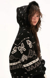 Hoodie bow Fair Isle sweater jacket top