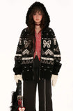 Hoodie bow Fair Isle sweater jacket top