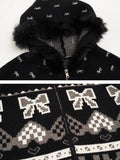 Hoodie bow Fair Isle sweater jacket top
