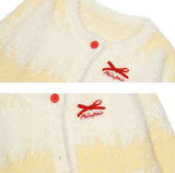 ゆったりとした万能な甘いリボン結びのクリームイエローのロングカーディガンジャケット