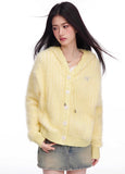 Fresh girl light blue two-color imitation mink knitted hooded cardigan