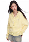 Fresh girl light blue two-color imitation mink knitted hooded cardigan