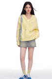 Fresh girl light blue two-color imitation mink knitted hooded cardigan