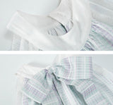 Green and purple plaid wrinkled skirt bow halter dress